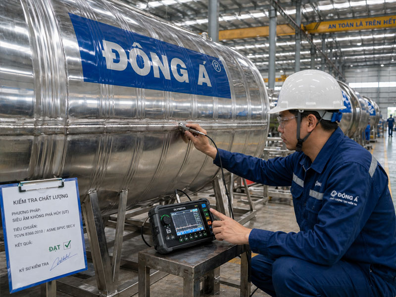 Bồn nước công nghiệp ngang 8000L (8m³) Inox 304/316 Đông Á