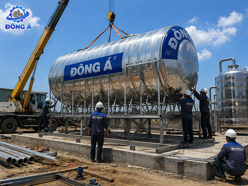 Bồn nước công nghiệp ngang 8000L (8m³) Inox 304/316 Đông Á
